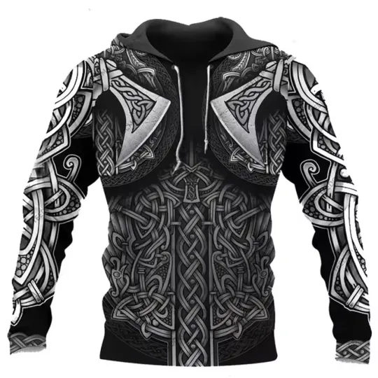 NEW Viking Warrior Battle Armor 3D  Hoodie Jacket Men's Cosplay Costume