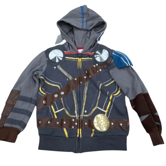 Discover Marvel Disney Thor Hoodie Jacket Kids 5/6 Gray Zip-Up With 3D Details & Printed