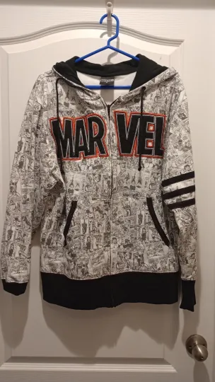 Discover Marvel Full Zip Up Hoodie Comic Book Print Superheros Hooded Sweatshirt Size M