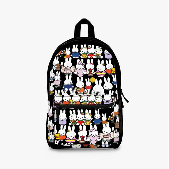 Miffy Inspired All Black Backpack, School Bag, Miffy Themed Backpack for Kids
