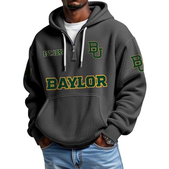 Baylor EST 1899 Quarter Zip Waffle Hoodie