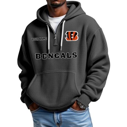 Discover Bengals Personalized Quarter Zip Waffle Hoodie