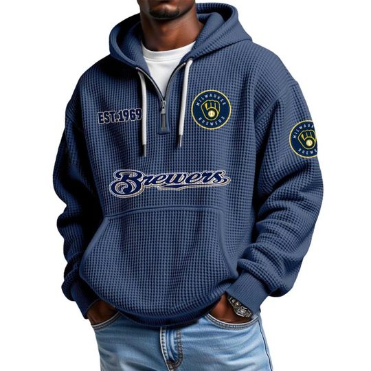 Brewers EST 1969 Waffle Quarter Zip Hoodie