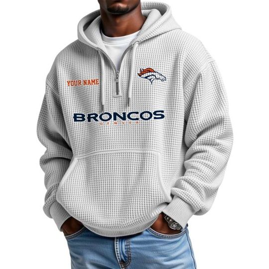 Personalized Broncos Quarter Zip Waffle Hoodie