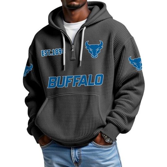 Discover Buffalo EST 1894 Quarter Zip Waffle Hoodie
