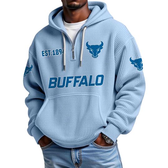 Discover Buffalo EST 1894 Quarter Zip Waffle Hoodie