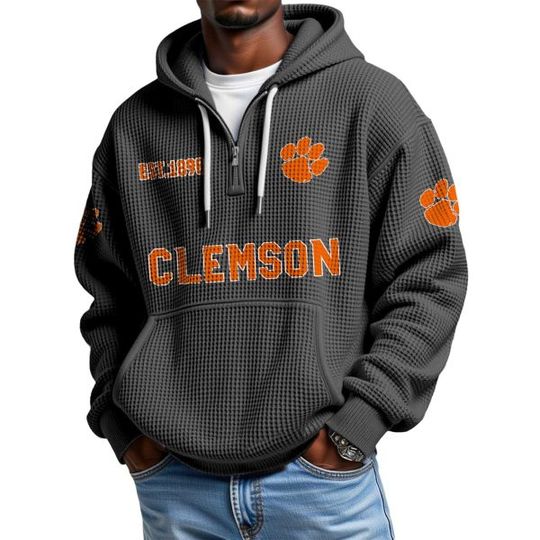 Clemson EST 1896 Quarter Zip Waffle Hoodie