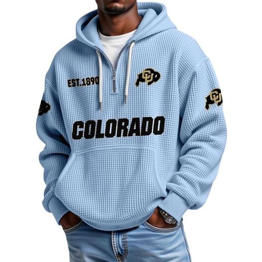 Discover Colorado EST 1890 Quarter Zip Waffle Hoodie
