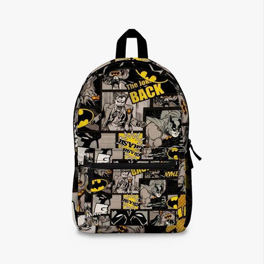 Comic Book-Themed Backpack for Kids, Playful School Bag, Batman & Joker Design, Perfect for Back to School, Gifts for Superhero Fans