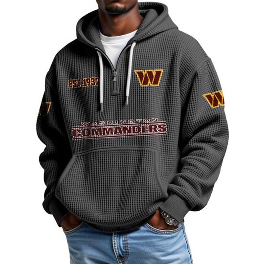 Discover Commanders EST 1932 Quarter Zip Waffle Hoodie