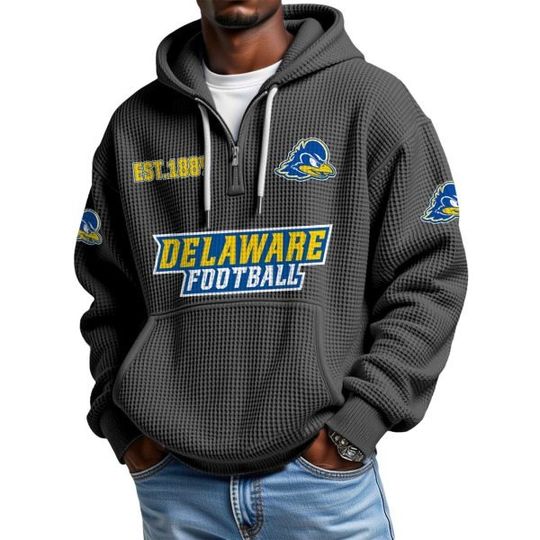 Delaware Football EST 1889 Quarter Zip Waffle Hoodie