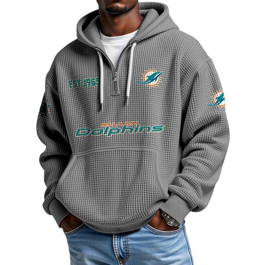 Discover Dolphins EST 1965 Quarter Zip Waffle Hoodie