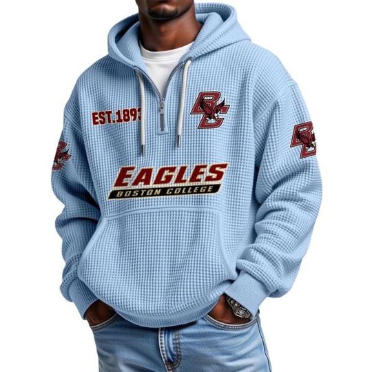 Discover Eagles Boston College EST 1893 Quarter Zip Waffle Hoodie