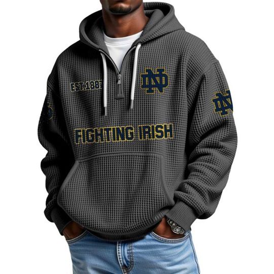 Discover Fighting Irish EST 1887 Quarter Zip Waffle Hoodie