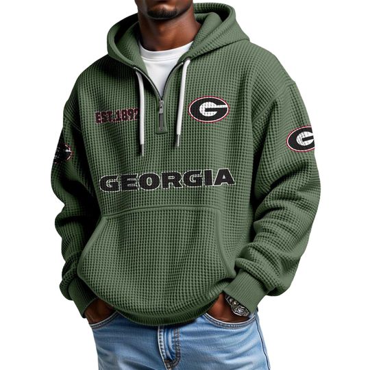 Discover Georgia EST 1892 Quarter Zip Waffle Hoodie