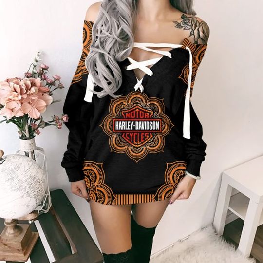 Discover Haarleyy Davidson V-Neck Lace Up Sweatshirt Dress Gift