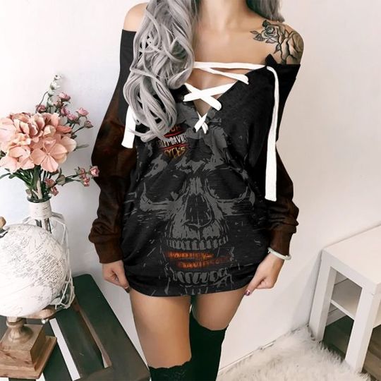 Haarleyy Davidson V-Neck Lace Up Sweatshirt Dress Gift