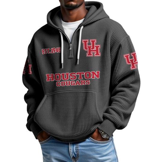 Houston Cougars EST 1946 Quarter Zip Waffle Hoodie