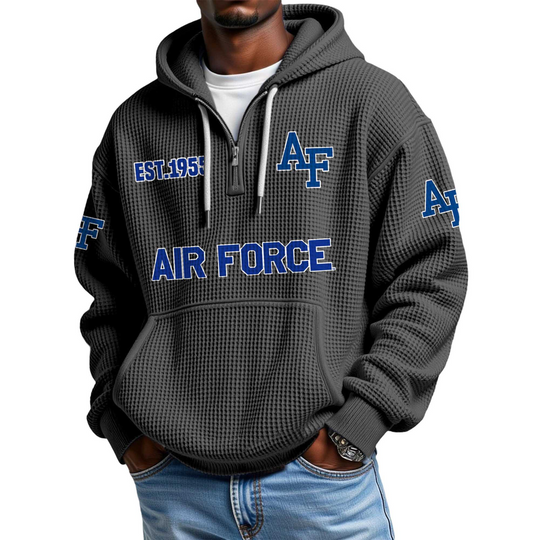 Discover Air Force EST 1955 Quarter Zip Waffle Hoodie