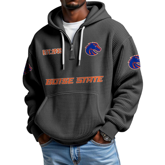 Discover Boise State EST 1939 Quarter Zip Waffle Hoodie