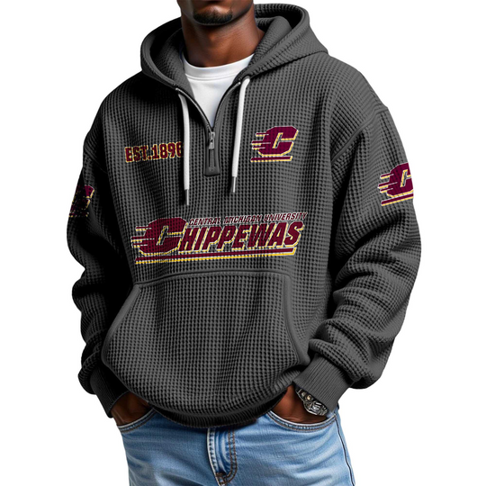 Discover Chippewas EST 1896 Quarter Zip Waffle Hoodie