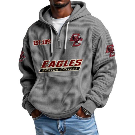 Discover Eagles Boston College EST 1893 Quarter Zip Waffle Hoodie