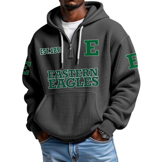 Discover Eastern Eagles EST 1891 Quarter Zip Waffle Hoodie