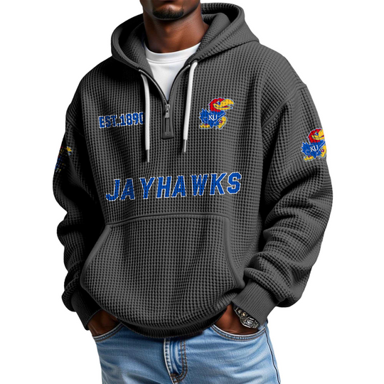 Discover Jayhawks EST 1890 Quarter Zip Waffle Hoodie