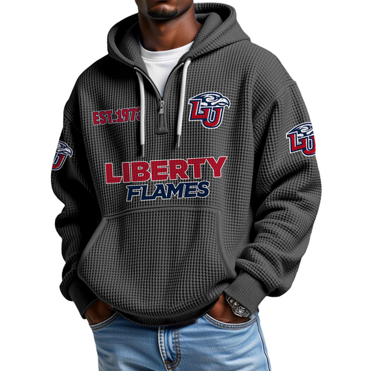 Discover Liberty Flames EST 1973 Quarter Zip Waffle Hoodie