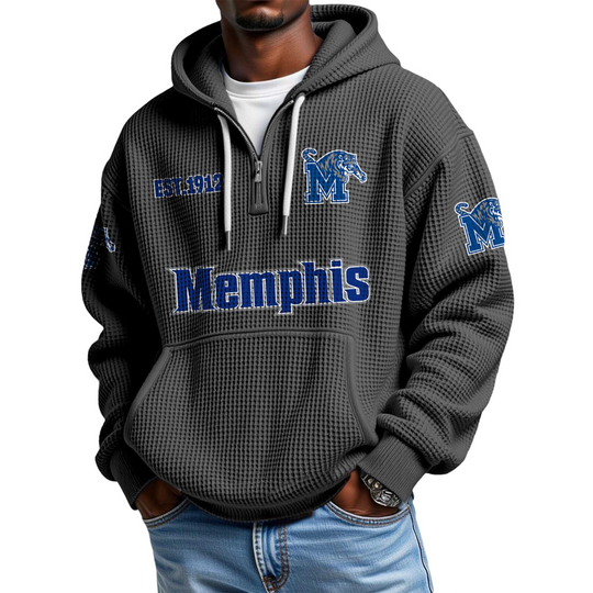 Discover Memphis EST 1912 Quarter Zip Waffle Hoodie