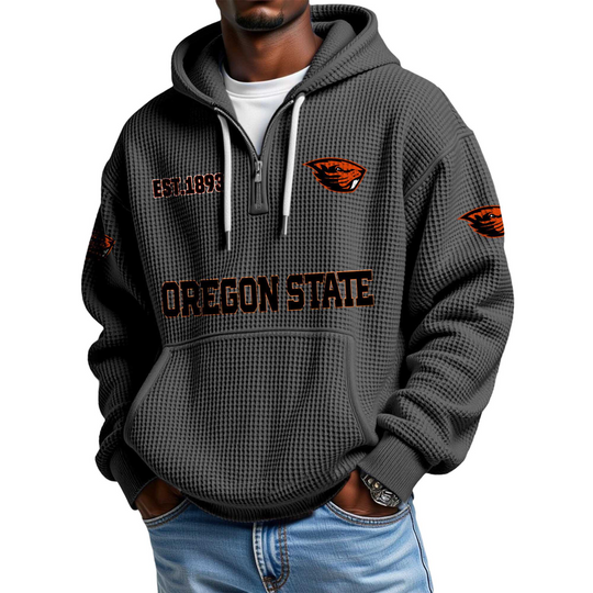 Discover Oregon State EST 1893 Quarter Zip Waffle Hoodie