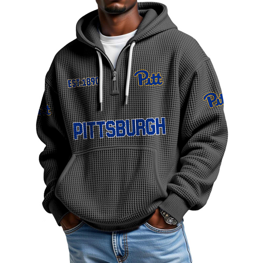 Discover Pittsburgh EST 1890 Quarter Zip Waffle Hoodie