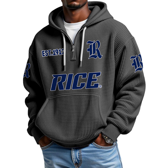 Discover Rice EST 1912 Quarter Zip Waffle Hoodie