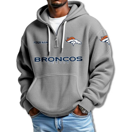 Discover Personalized Broncos Waffle Quarter Zip Hoodie 2025