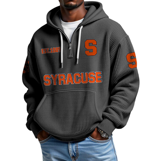 Discover Syracuse EST 1889 Quarter Zip Waffle Hoodie