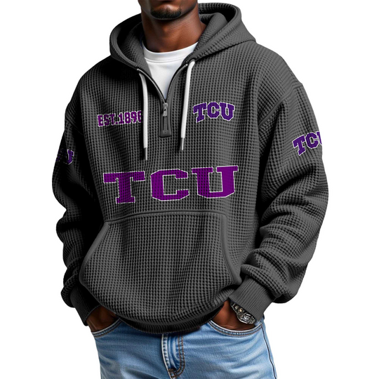 Discover TCU EST 1896 Quarter Zip Waffle Hoodie
