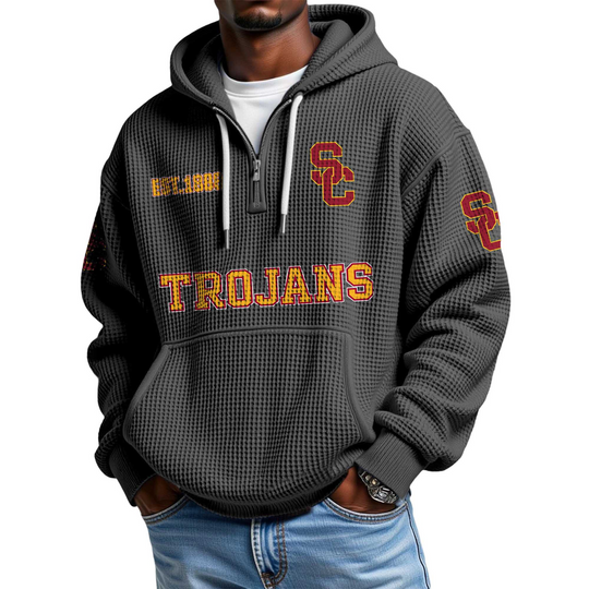 Discover Trojans EST 1886 Quarter Zip Waffle Hoodie
