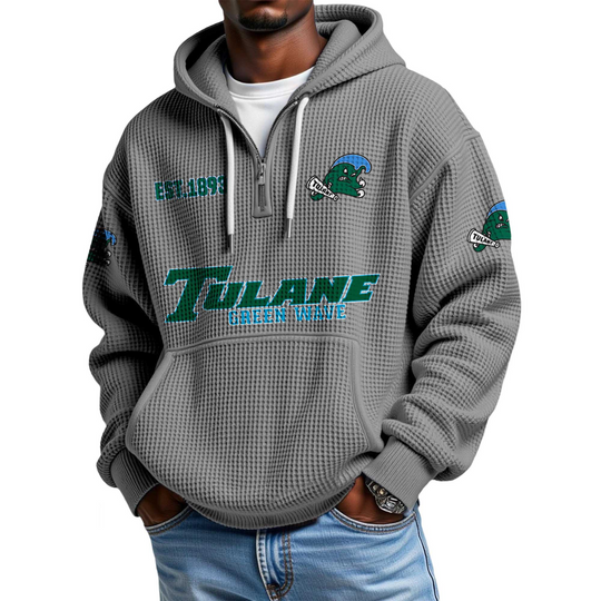 Discover Tulane Green Wave EST 1893 Quarter Zip Waffle Hoodie