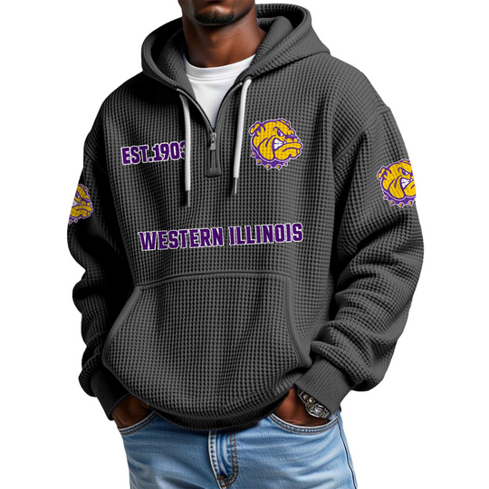 Discover Western Illinois EST 1903 Quarter Zip Waffle Hoodie