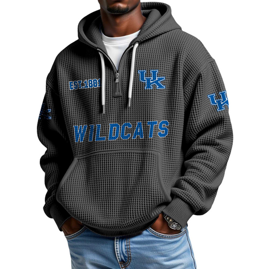 Discover Wildcats EST 1891 Quarter Zip Waffle Hoodie