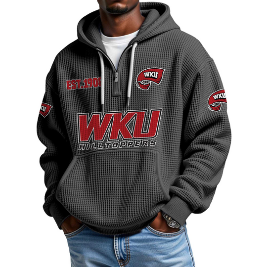 Discover WKU Hilltoppers EST 1908 Quarter Zip Waffle Hoodie