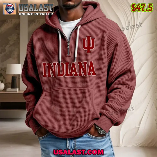 Indiana Hoosiers Waffle Half Zip Hoodie, Gift For Him, Men Hoodie