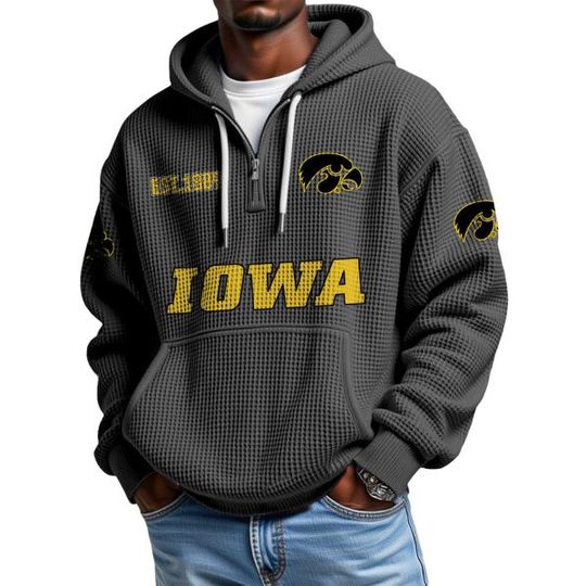 Discover Iowa EST 1989 Quarter Zip Waffle Hoodie