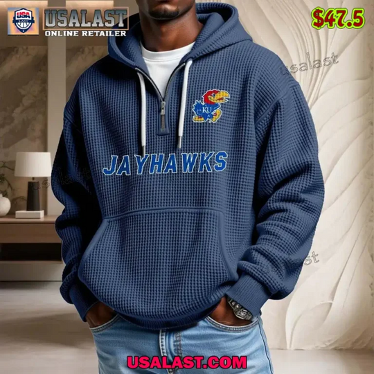 Kansas Jayhawks Waffle Half Zip Hoodie