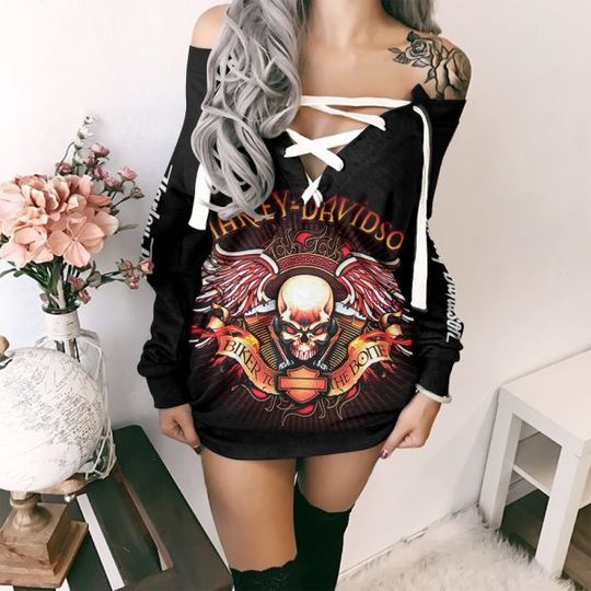 Discover Haarleyy Davidson V-Neck Lace Up Sweatshirt Dress Gift