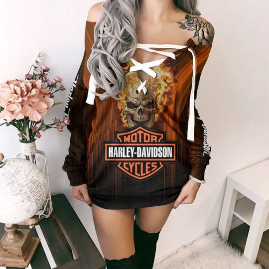 Haarleyy Davidson V-Neck Lace Up Sweatshirt Dress Gift
