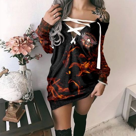 Haarleyy Davidson V-Neck Lace Up Sweatshirt Dress Gift