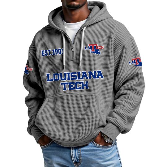 Discover Louisiana Tech EST 1901 Quarter Zip Waffle Hoodie