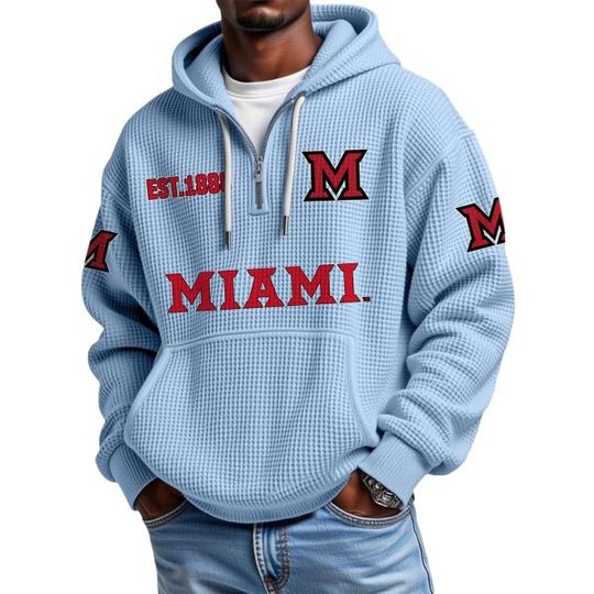 Discover Miami EST 1888 Quarter Zip Waffle Hoodie