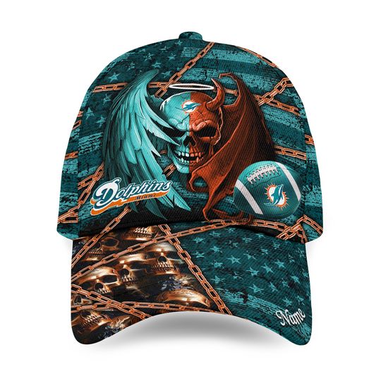 Personalized Miami Dolphins football Skull and Angel Classic Cap, Gift For Fans
